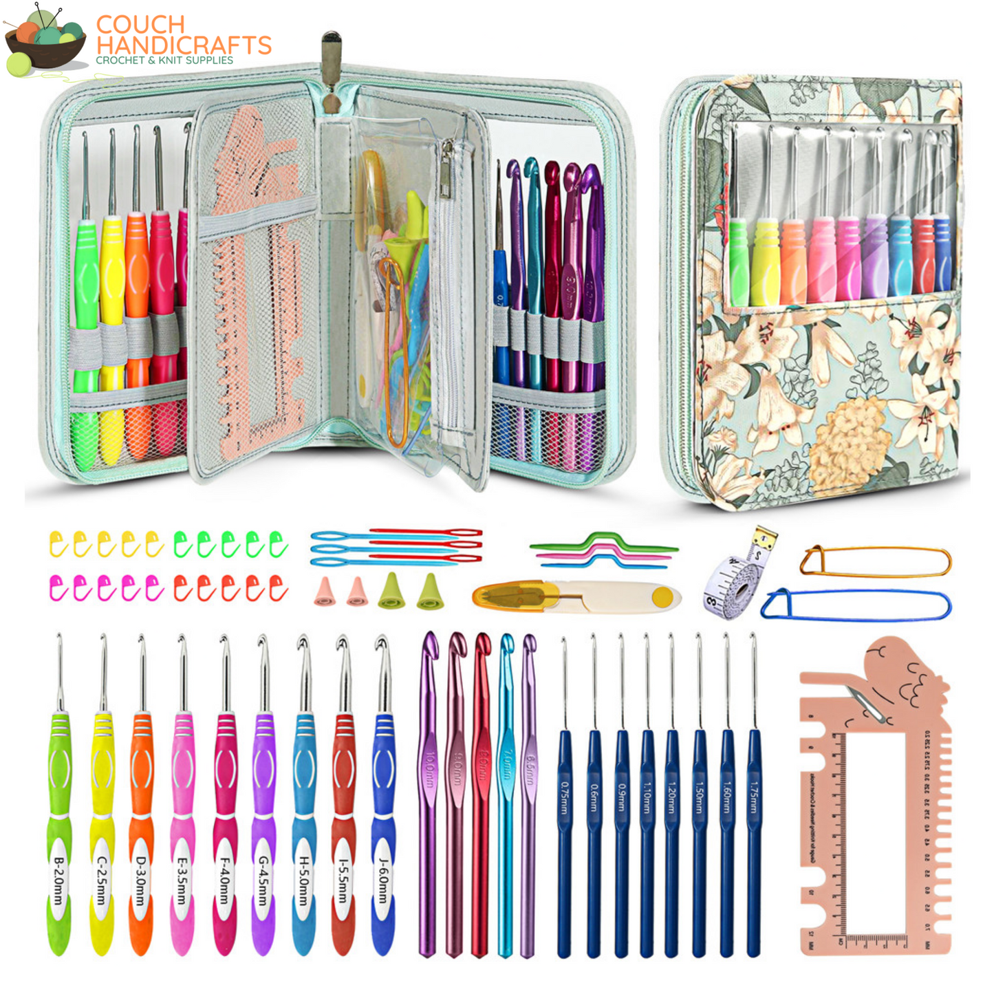 60pcs Crochet Kit with Case - Couch Handicrafts