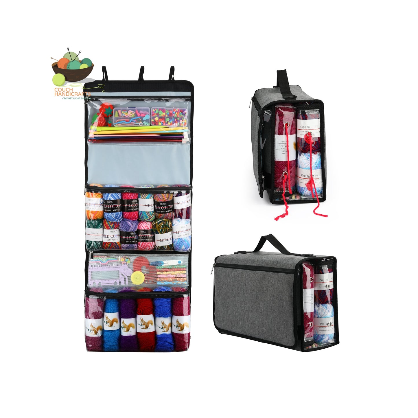 Yarn Wall Hanging Storage, Holder, Protector and Foldable Organiser for Crochet and Knitting