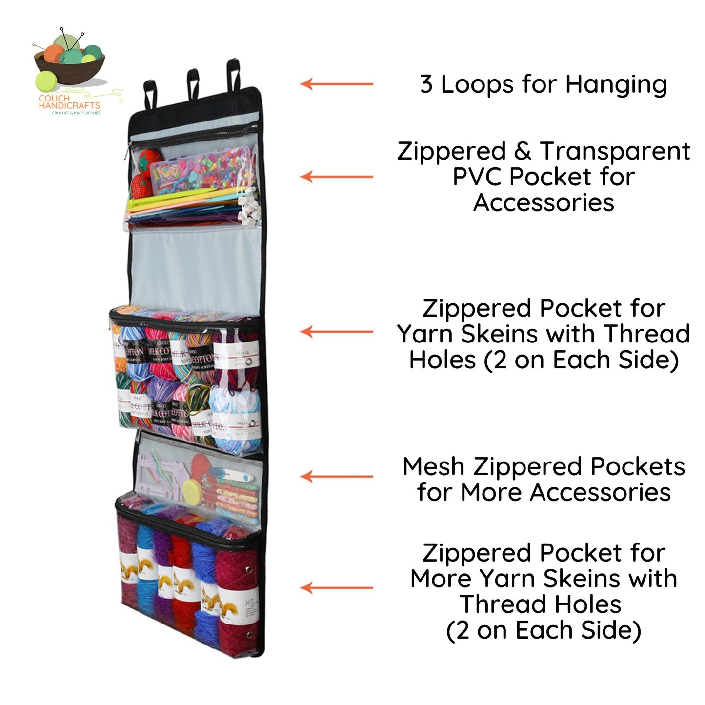 Yarn Wall Hanging Storage, Holder, Protector and Foldable Organiser for Crochet and Knitting