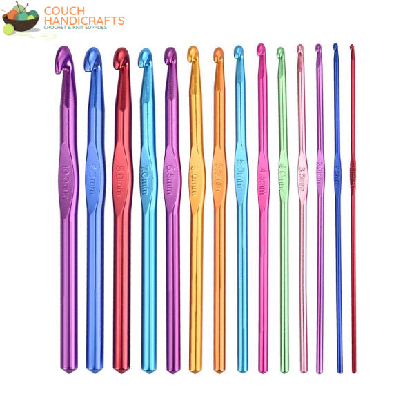 Metal Crochet Hook Set (0.6-8mm) - Couch Handicrafts 12 Pcs