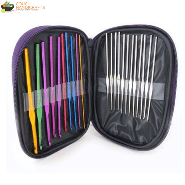Metal Crochet Hook Set (0.6-8mm) - Couch Handicrafts 22 Pcs with Bag