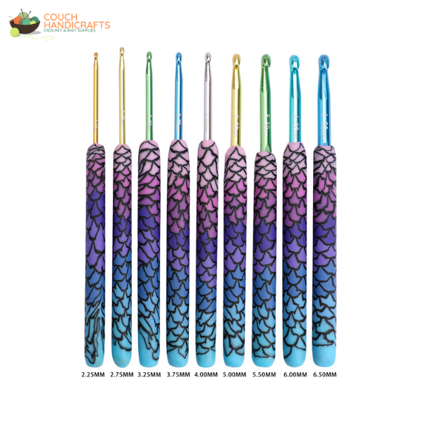 Mermaid Polymer Clay Handle Crochet Hooks Set, Perfect Beginner Kit, Colourful and Ergonomic Handle - Couch Handicrafts