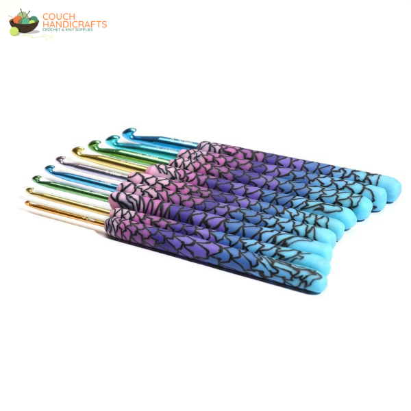 Mermaid Polymer Clay Handle Crochet Hooks Set, Perfect Beginner Kit, Colourful and Ergonomic Handle - Couch Handicrafts