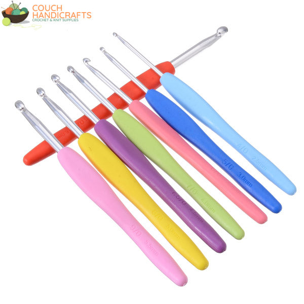 Soft-Handle 8Pcs (2.5-6.0mm) Multicolour Crochet Hook Set - Couch Handicrafts
