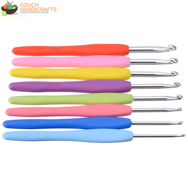 Soft-Handle 8Pcs (2.5-6.0mm) Multicolour Crochet Hook Set - Couch Handicrafts