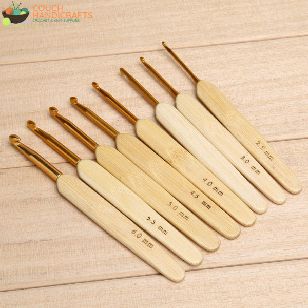Ergonomic Bamboo/Aluminium Crochet Hooks Set (2.5-6.0mm) - Couch Handicrafts