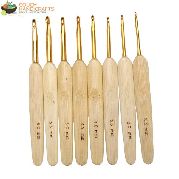 Ergonomic Bamboo/Aluminium Crochet Hooks Set (2.5-6.0mm) - Couch Handicrafts 8pcs Bamboo/Alu Crochet Set
