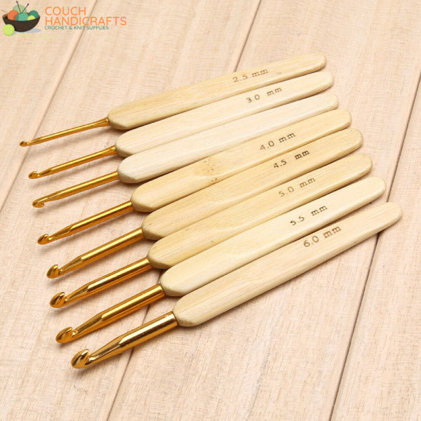 Ergonomic Bamboo/Aluminium Crochet Hooks Set (2.5-6.0mm) - Couch Handicrafts