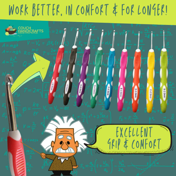 Highly-Ergonomic Crochet Hooks (2.0-6.0mm) - Couch Handicrafts