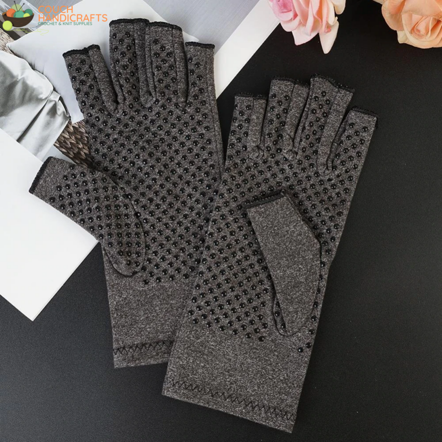 Fingerless Compression Gloves for Carpal Tunnel Support and Rheumatoid Arthritis Relief - Couch Handicrafts