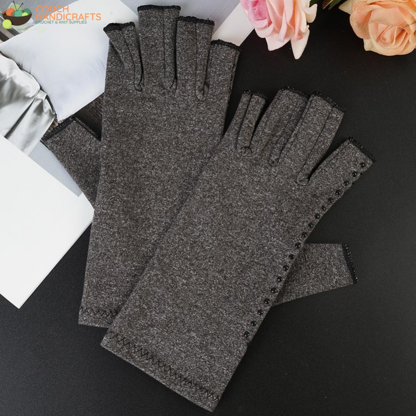 Fingerless Compression Gloves for Carpal Tunnel Support and Rheumatoid Arthritis Relief - Couch Handicrafts