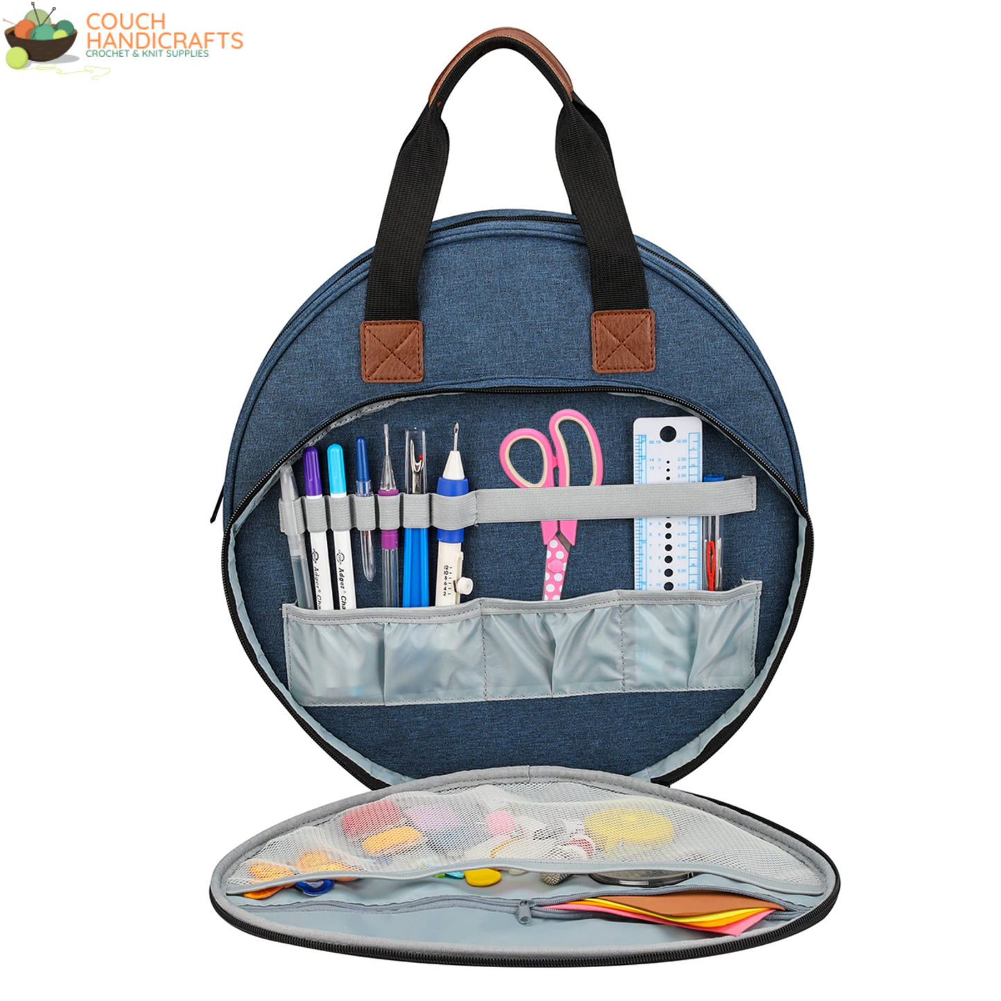 Modern Cross Stitch Project Bag for Embroidery and Needlework with Hoops Storage - Couch Handicrafts