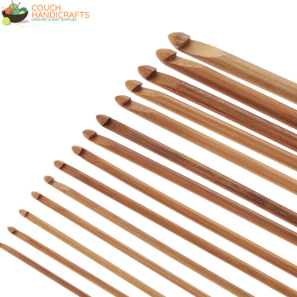 Tunisian 14Pcs - 14"/35cm (3-10mm) Bamboo Crochet Needles - Couch Handicrafts