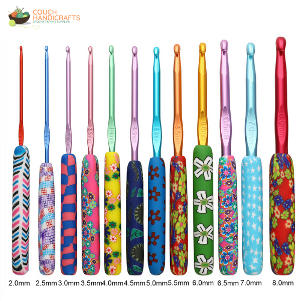 Polymer Clay Handle Crochet Hooks Set, Perfect Beginner Kit, Colourful and Ergonomic Handle - Couch Handicrafts