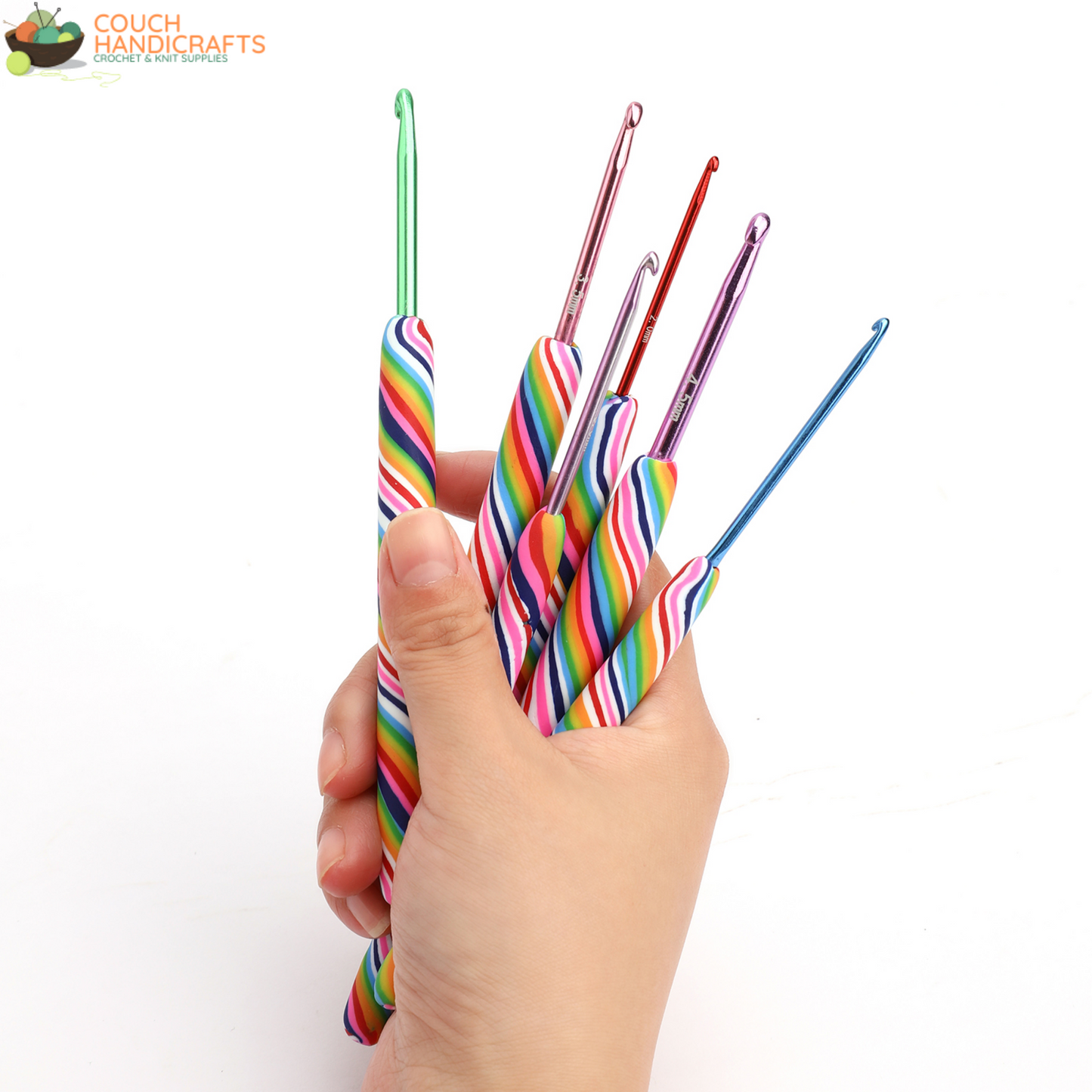 Lollipop Polymer Clay Crochet Hooks Set, Perfect Beginner Kit, Colourful and Ergonomic Handle - Couch Handicrafts