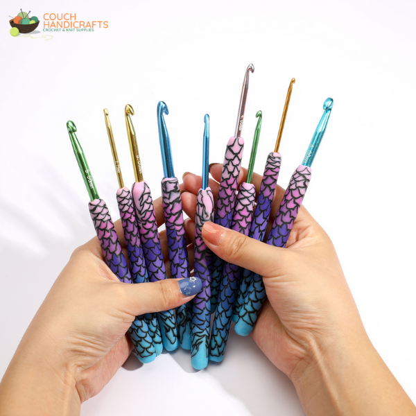 Mermaid Polymer Clay Handle Crochet Hooks Set, Perfect Beginner Kit, Colourful and Ergonomic Handle - Couch Handicrafts