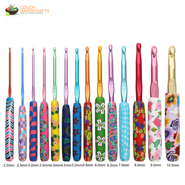 Polymer Clay Handle Crochet Hooks Set, Perfect Beginner Kit, Colourful and Ergonomic Handle - Couch Handicrafts