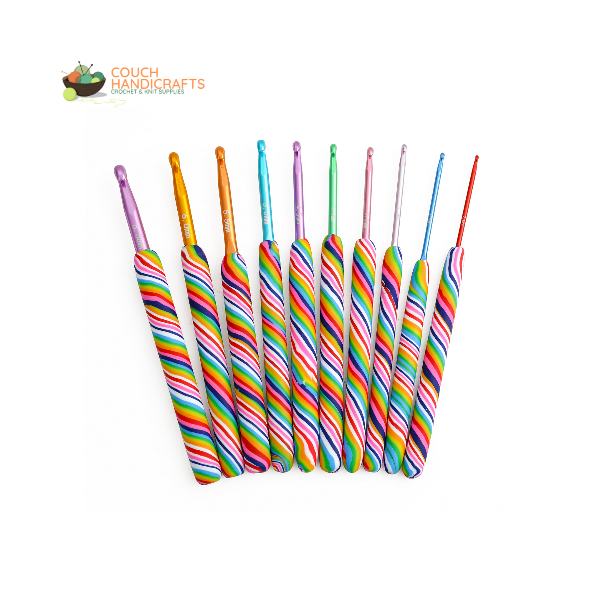 Lollipop Polymer Clay Crochet Hooks Set, Perfect Beginner Kit, Colourful and Ergonomic Handle - Couch Handicrafts
