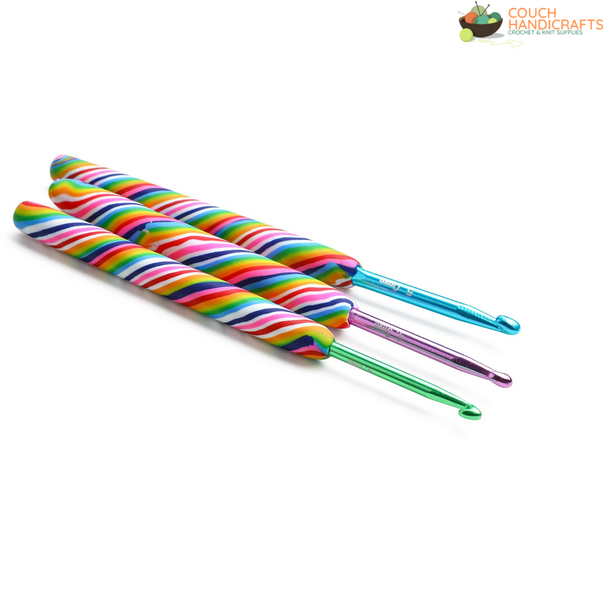 Lollipop Polymer Clay Crochet Hooks Set, Perfect Beginner Kit, Colourful and Ergonomic Handle - Couch Handicrafts