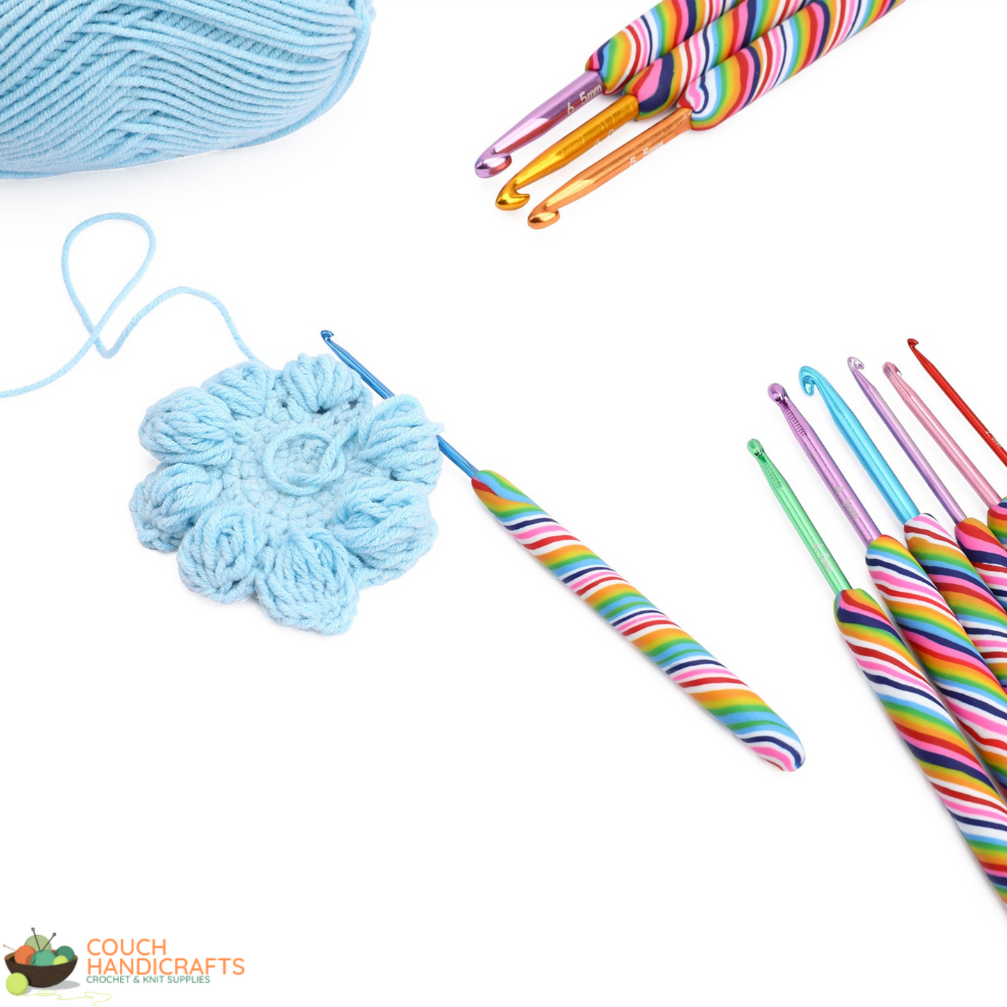 Lollipop Polymer Clay Crochet Hooks Set, Perfect Beginner Kit, Colourful and Ergonomic Handle - Couch Handicrafts
