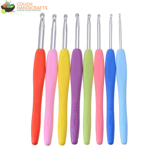 Soft-Handle 8Pcs (2.5-6.0mm) Multicolour Crochet Hook Set - Couch Handicrafts
