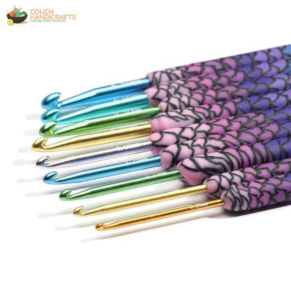 Mermaid Polymer Clay Handle Crochet Hooks Set, Perfect Beginner Kit, Colourful and Ergonomic Handle - Couch Handicrafts