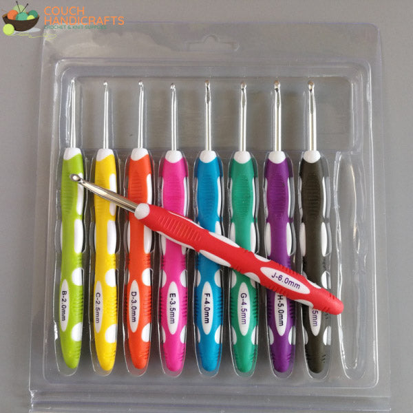 Highly-Ergonomic Crochet Hooks (2.0-6.0mm) - Couch Handicrafts 9pcs Highly Ergonomic Crochet Hooks