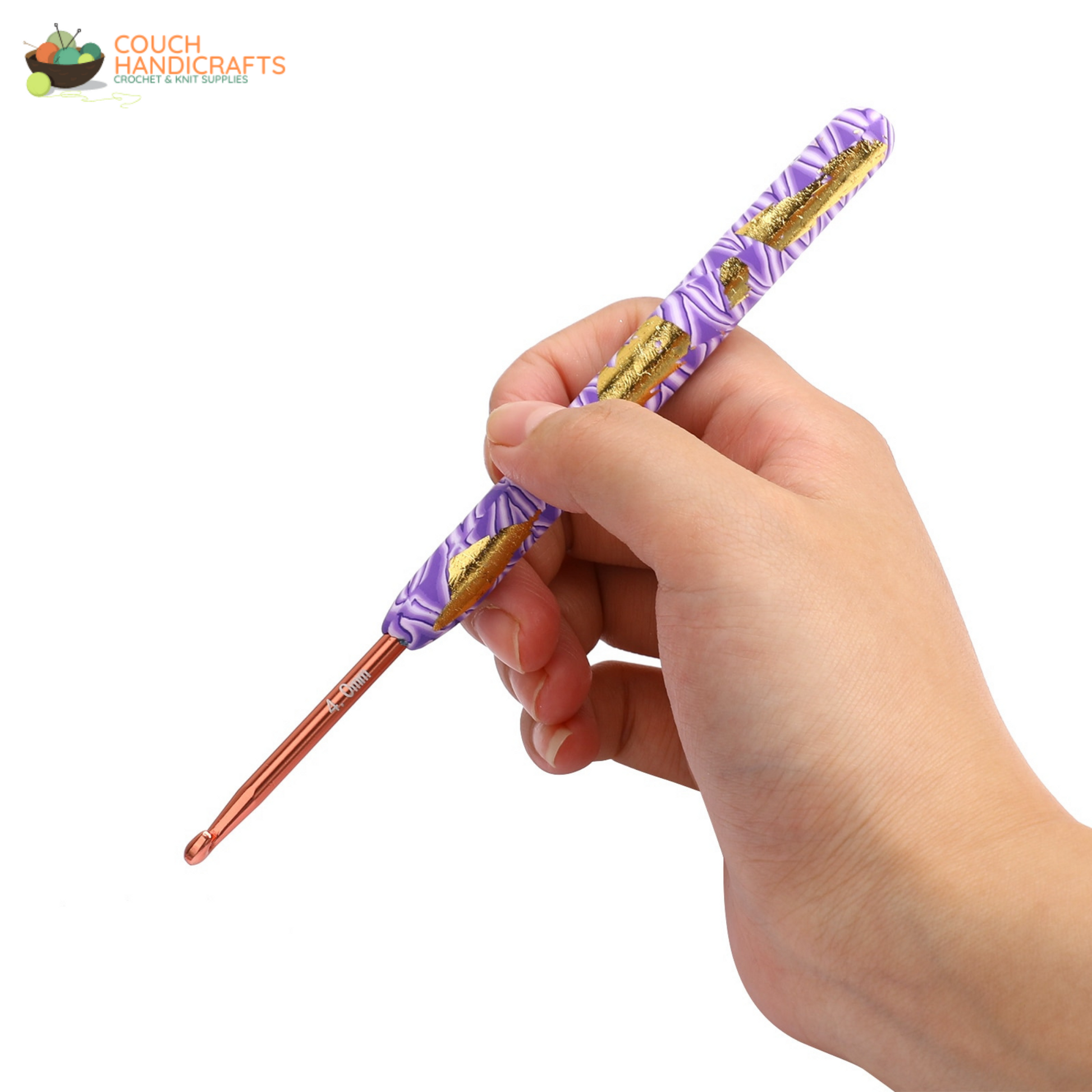 Golden-Glittered Polymer Clay Handle Crochet Hooks Set, Perfect Beginner Kit, Colourful and Ergonomic Handle - Couch Handicrafts