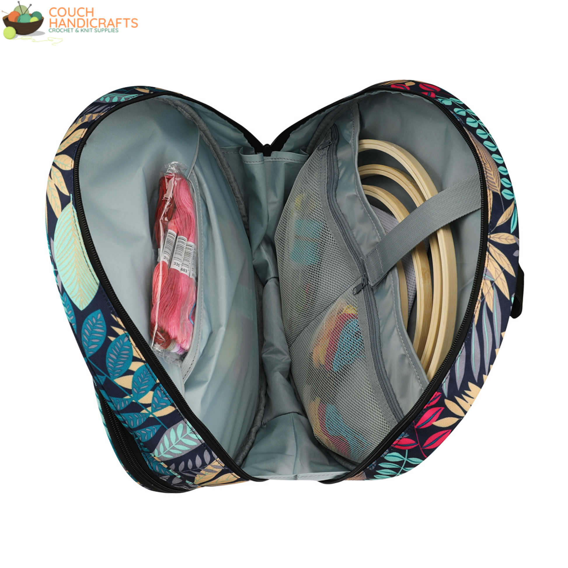 Modern Cross Stitch Project Bag for Embroidery and Needlework with Hoops Storage - Couch Handicrafts