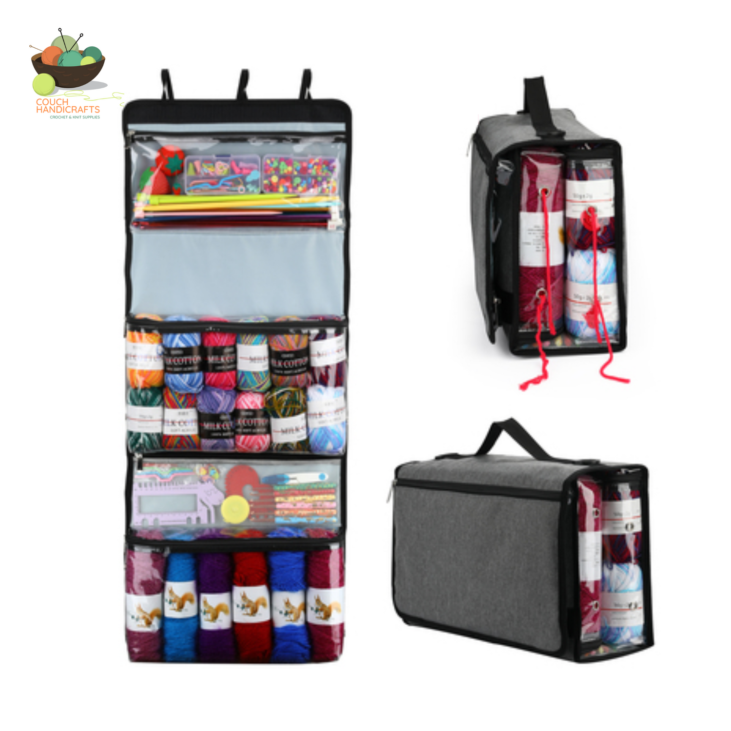 Foldable Yarn Wall Hanging Storage, Holder, Protector and Organiser for Crochet and Knitting - Couch Handicrafts