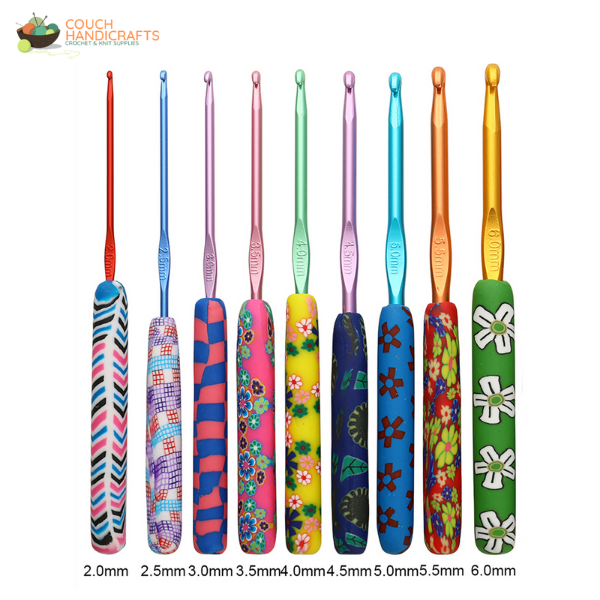 Polymer Clay Handle Crochet Hooks Set, Perfect Beginner Kit, Colourful and Ergonomic Handle - Couch Handicrafts