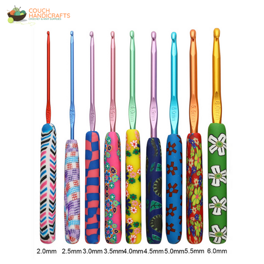 Polymer Clay Handle Crochet Hooks Set, Perfect Beginner Kit, Colourful and Ergonomic Handle - Couch Handicrafts