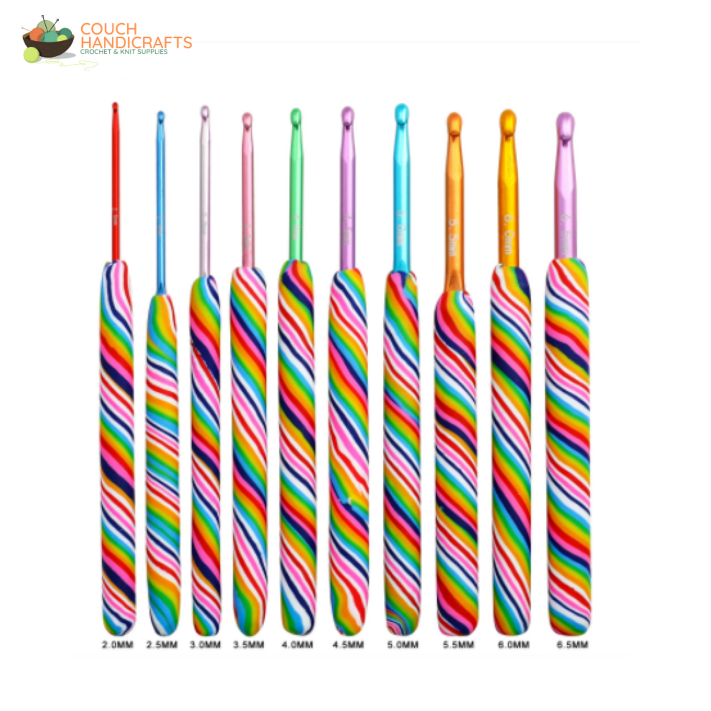 Lollipop Polymer Clay Crochet Hooks Set, Perfect Beginner Kit, Colourful and Ergonomic Handle - Couch Handicrafts