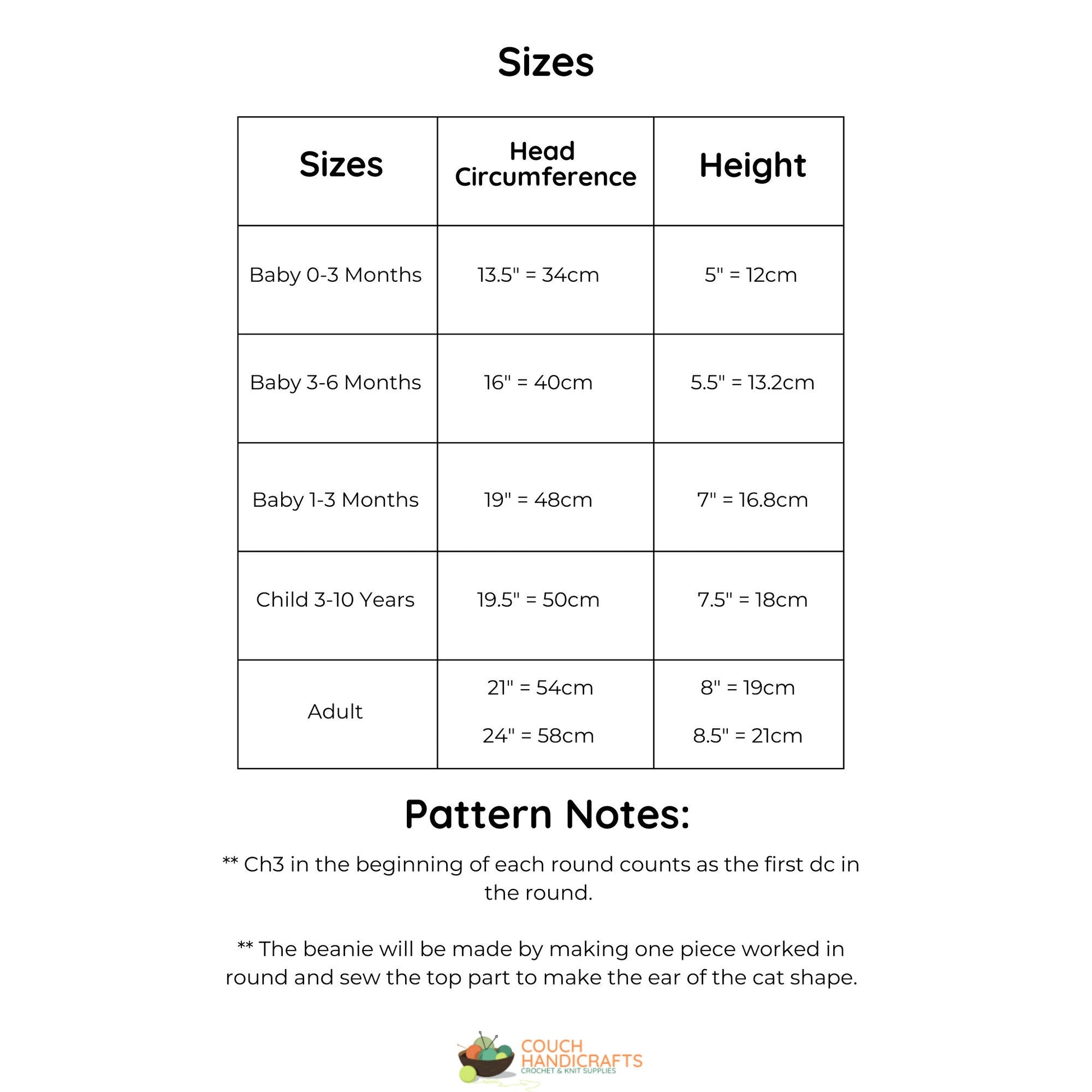 Crochet Cat Hat Beanie Pattern for Babies, Kids and Adults - Download Now PDF File